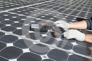 Worker repair energy photovoltaic solar panels