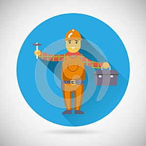 Worker repairer character with hammer toolbox icon photo