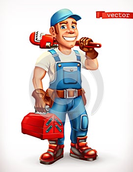 Worker. Repairman, cheerful character. 3d vector icon.