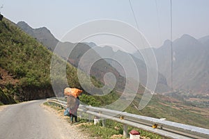 Worker on Road in Ha Giang Mountains, Northern Vietnam