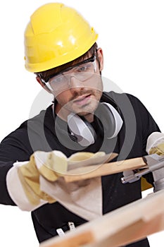 Worker with sandpaper