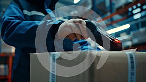 Worker Scanning Package Barcode. AI generated