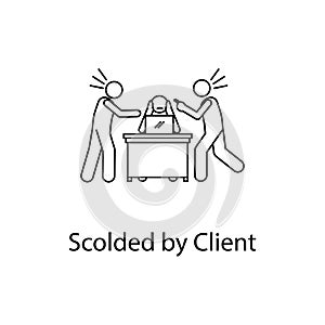 worker is scolded by client icon. Element people at the workplace for mobile concept and web apps. Thin line icon for website desi