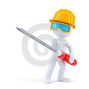 Worker with screwdrive