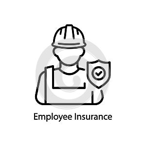 Worker and shield, medical insurance, labor safety, health protection, injury coverage, vector line icon