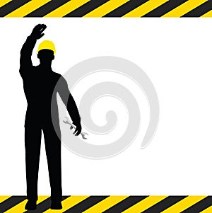 Worker silhouette with yellow protective headgear