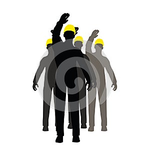 Worker silhouette with yellow protective headgear