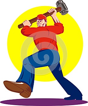 Worker with sledgehammer