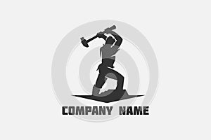 Worker with a sledgehammer stock vector logo