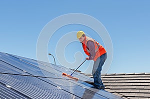 Worker and solar panels