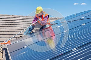 Worker and solar panels