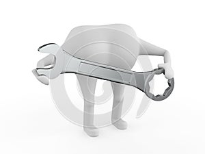 Worker with spanner on white background. Isolated 3D illustration