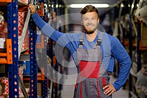 Worker in a spare parts warehouse