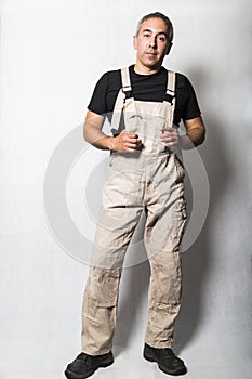 Worker specialist plumber, engineer or constructor on white background