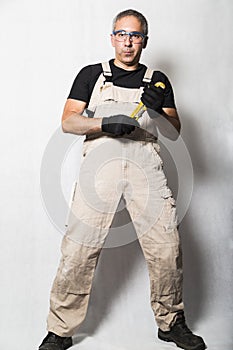 Worker specialist plumber, engineer or constructor on white background