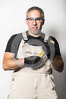 Worker specialist plumber, engineer or constructor on white background