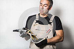 Worker specialist plumber, engineer or constructor on white background