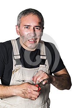 Worker specialist plumber, engineer or constructor on white background