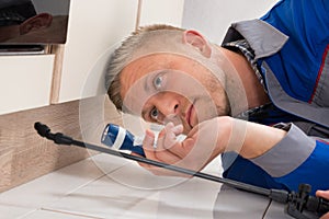 Worker Spraying Insecticide