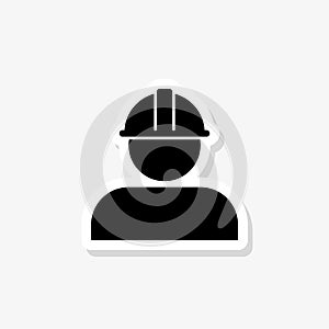 Worker sticker. Stylized logo of construction worker in hard hat