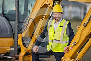 Worker in suit and helmet. Investor civil engineer, construction manager. Construction building developer at a