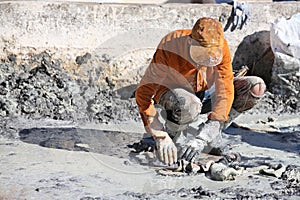 Worker at the tannery photo