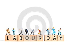 Worker team standing on white background and copy space for your text , Labour day concept photo