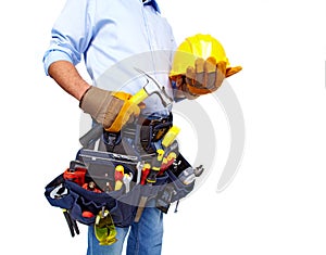 Worker with a tool belt. Construction.