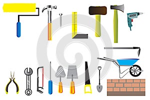 Worker tool set icon vector, collection of hand tools flat icon of construction