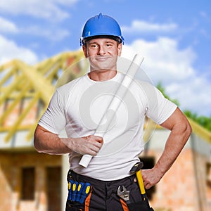 Worker with tools. Construction, renovation concept.