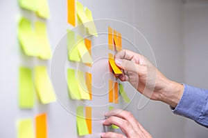 IT worker tracking his tasks on kanban board. photo