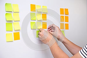 IT worker tracking his tasks on kanban board.