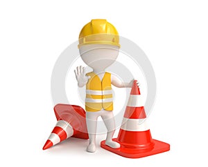 Worker with traffic-cones