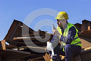 Worker use walkie-talkie