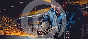 Worker Using Angle Grinder