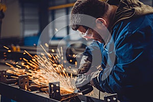 Worker Using Angle Grinder