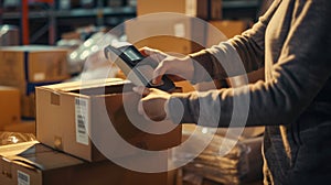 The worker scanning package.AI generated image