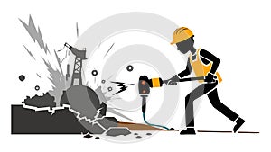 Worker using a jackhammer to break ground, vector design Generative AI