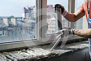 Worker is using a polyurethane foam.