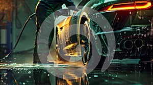 The worker washing car.AI generated image