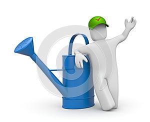 Worker with watering can