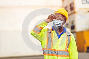 Worker wear disposable face mask for protection Corona Virus Spreading and Smoke dust air pollution filter in cargo port shipping