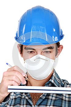 Worker wearing face mask