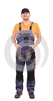 Worker wearing overalls.