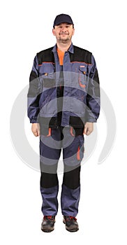 Worker wearing worksuit.