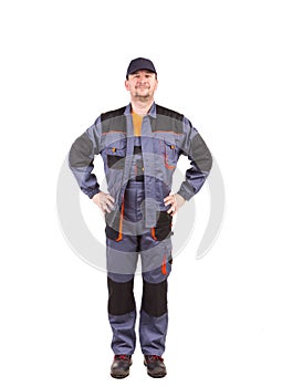 Worker wearing worksuit.