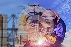 Welder is welding construction.