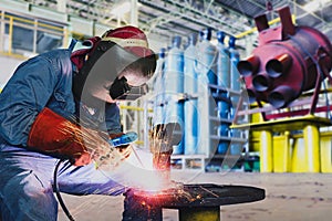 Worker Welder is Welding process repair metal steel pipe