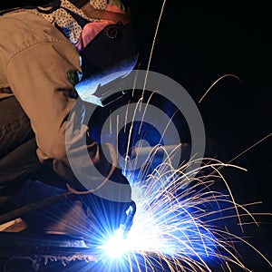 Worker is welding with all safety