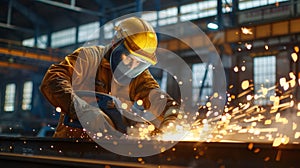The worker welding metal. AI generated photo